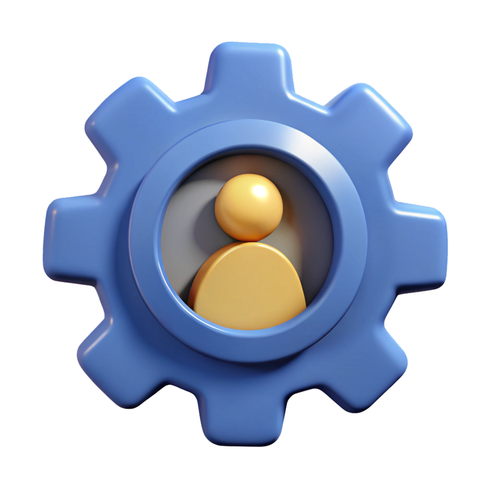 Assistant Icon, Gear with Person Symbol Representing Technical Support, User Assistance, Teamwork, and Settings Management in UI Design png