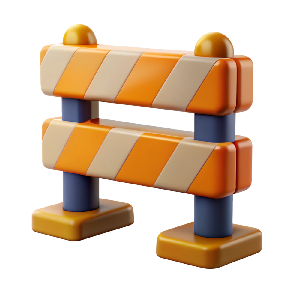 Construction Barrier 3D Icon, Realistic Roadblock Symbol for Safety, Work Zone, Caution, and Under Construction Concept in Digital and UI Design png