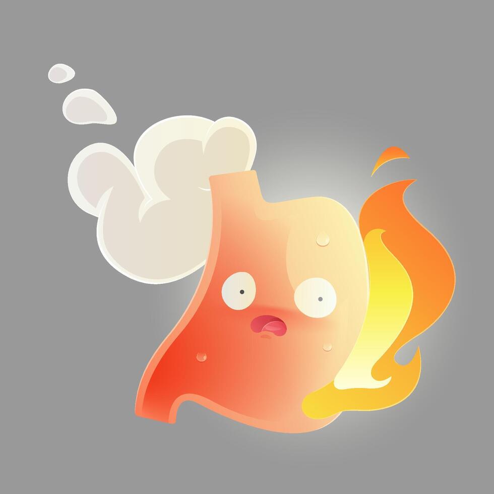 A cartoon stomach character with a fire character. vector