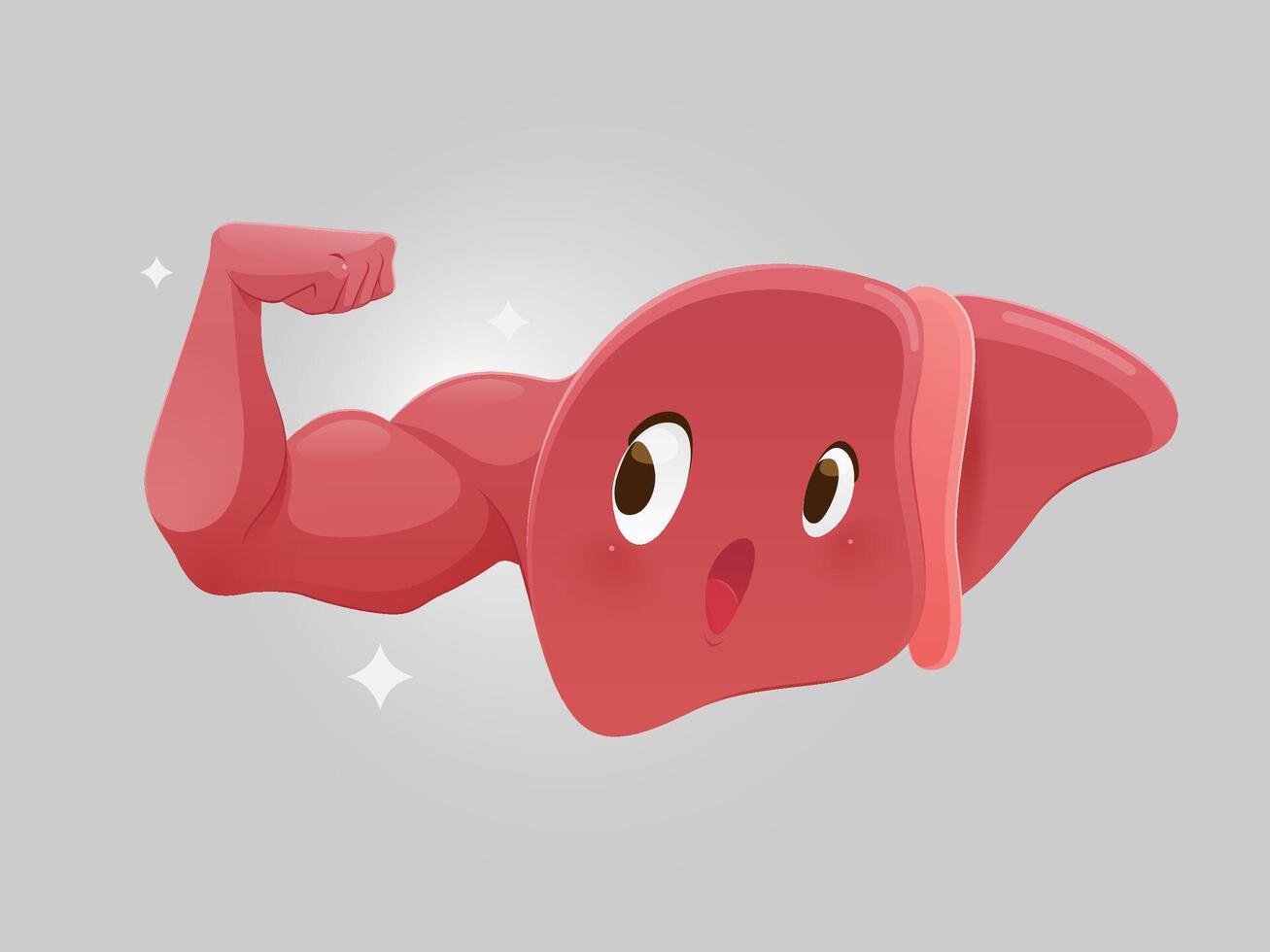 This cartoon liver flexes its muscle to show the power of good care and lasting health. vector