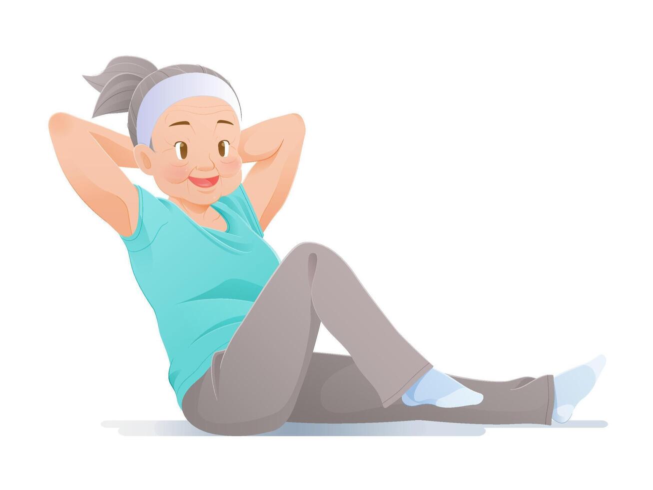 Illustration of an elderly woman doing exercise at home. vector