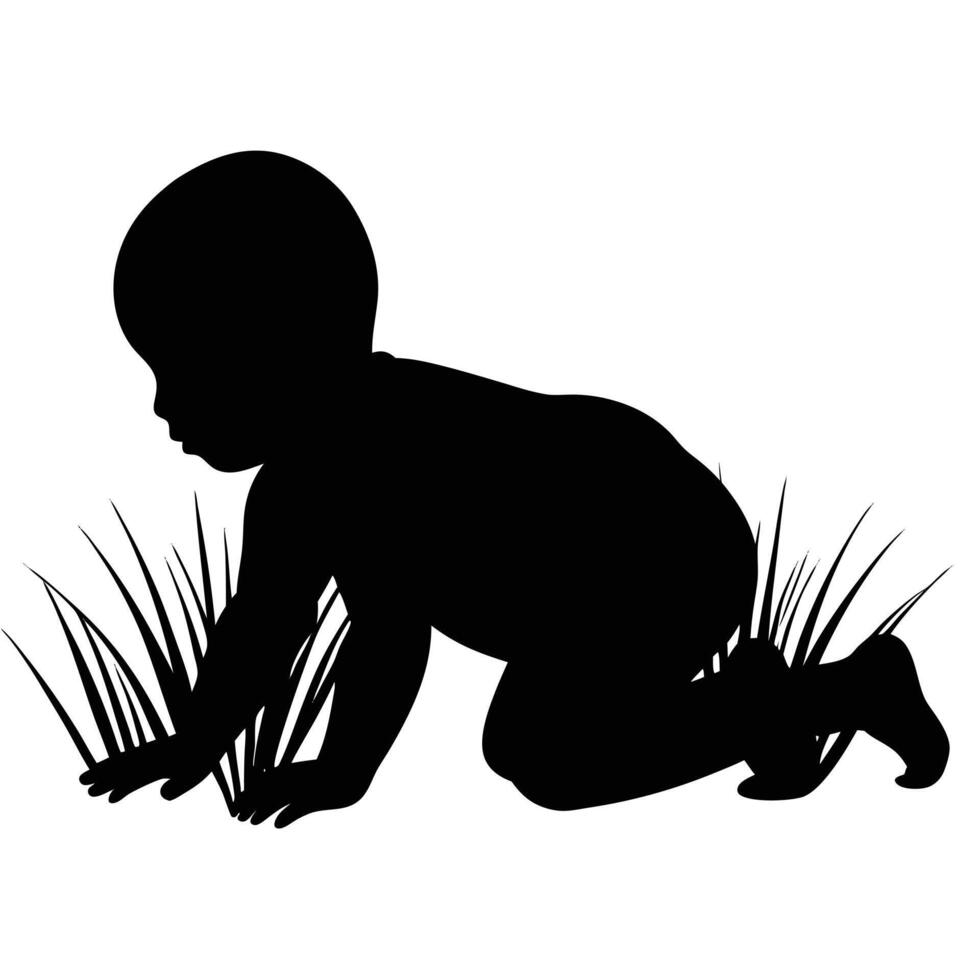 Baby silhouette crawling in the grass vector