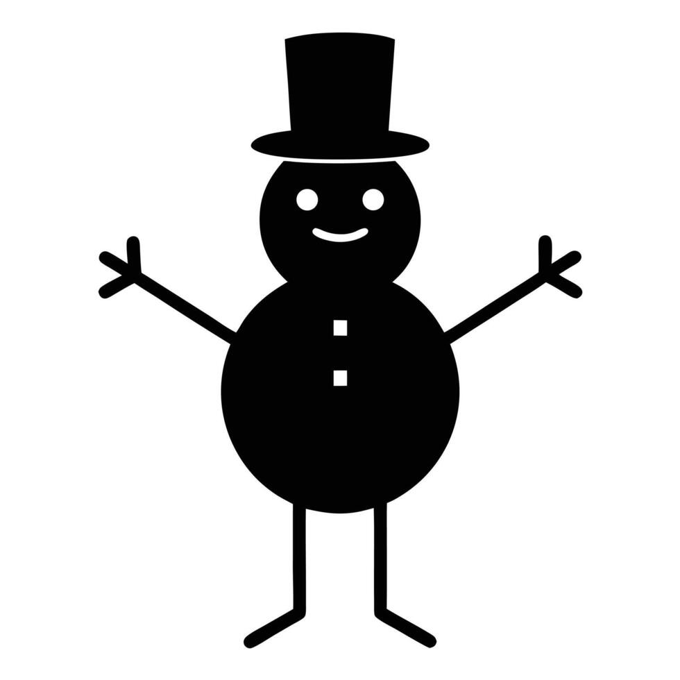 Simple black silhouette snowman with top hat vector
