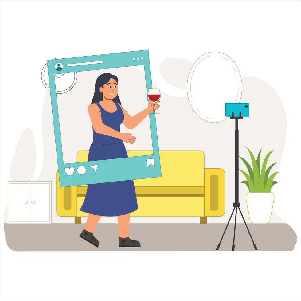 Cartoon Women Live Streaming 2D Illustration for Digital Content Creation and Online Broadcasting vector
