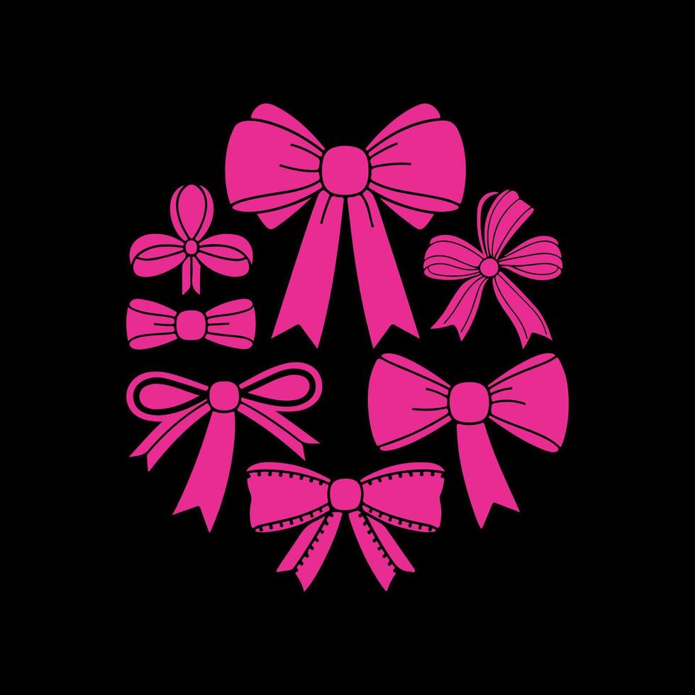 Collection of Pink Bows on Black Background vector