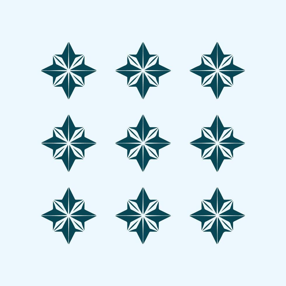 Collection of stylized navy blue starbursts and compass roses vector