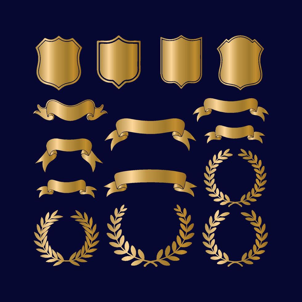 Golden Shield, Ribbon and Laurel Wreath Collection vector