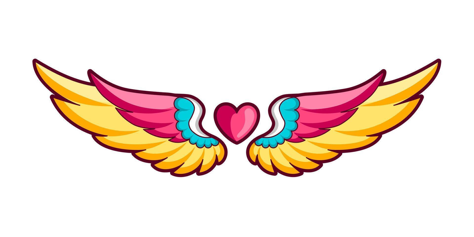 Heart with angel wings cartoon illustration design vector