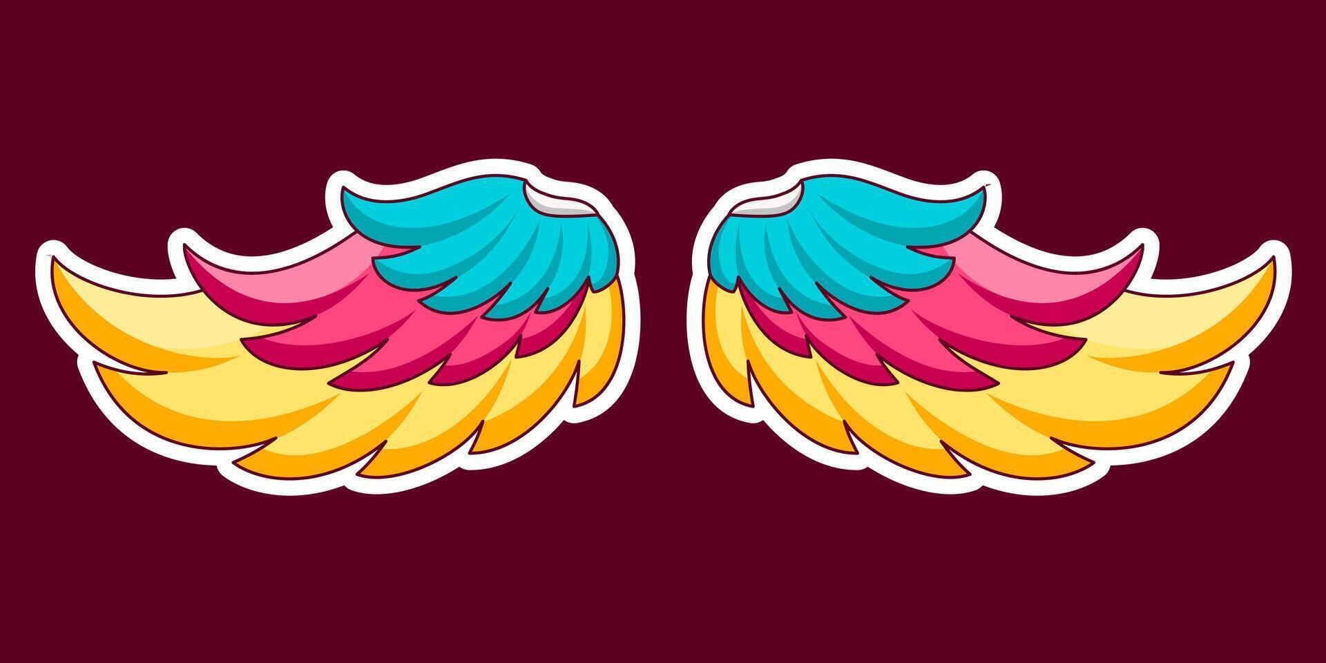 Cartoon angel wings stickers with dark background. Design illustration vector