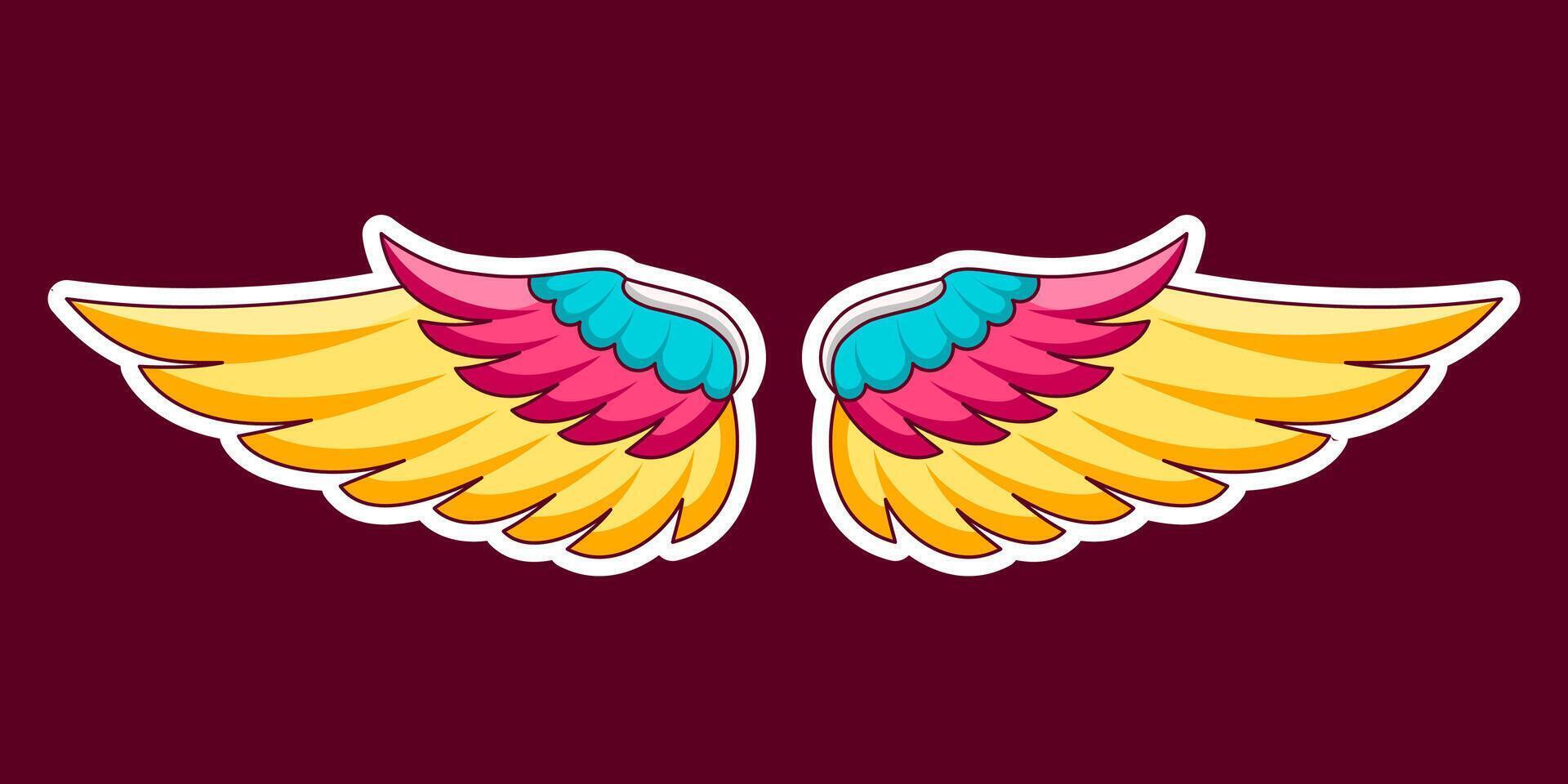 Cute angel wings cartoon sticker illustration vector