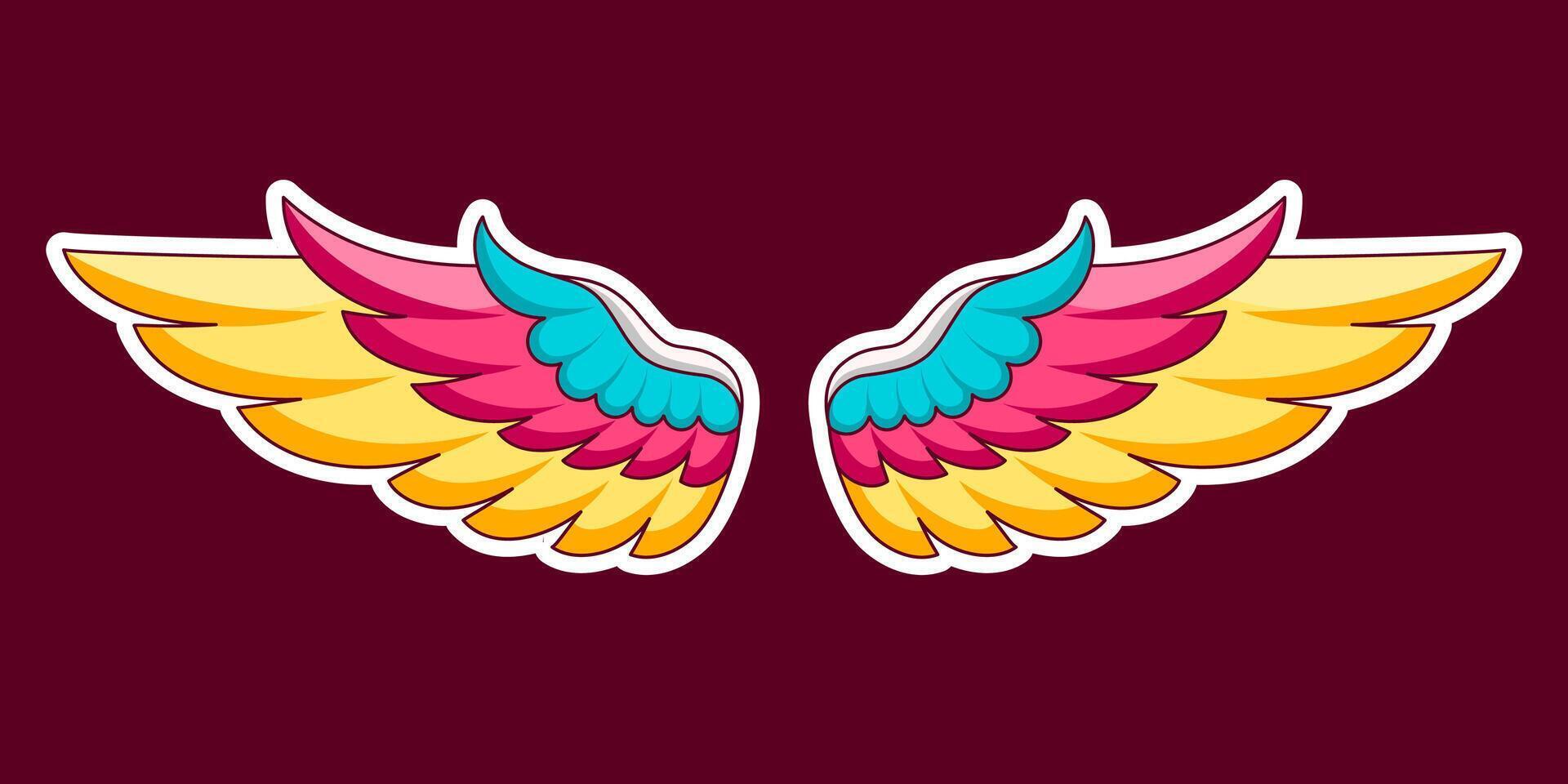 cartoon angel wings sticker illustration. Free download vector