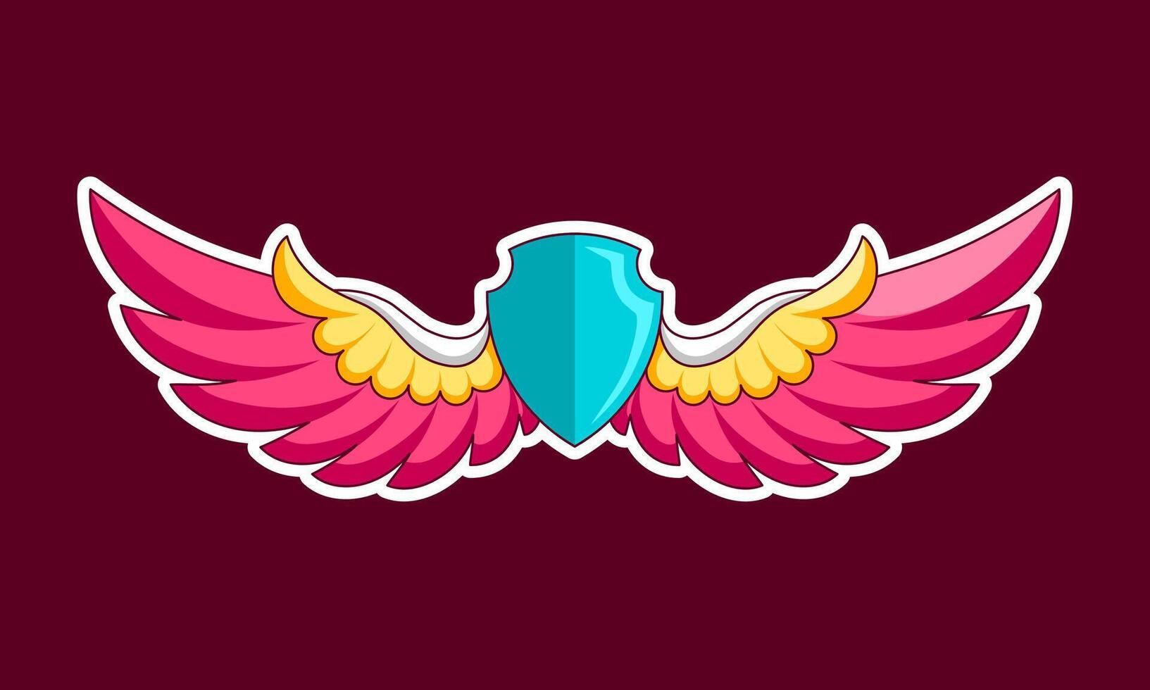 shield sticker with cartoon wings. Design illustration vector