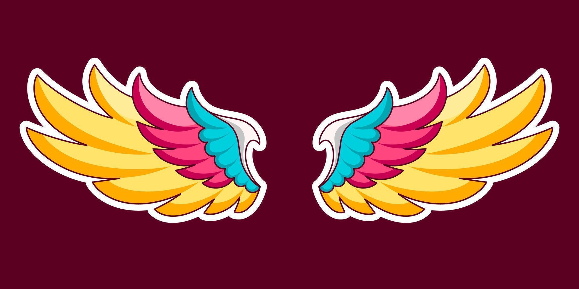 colorful angel wings stickers vector