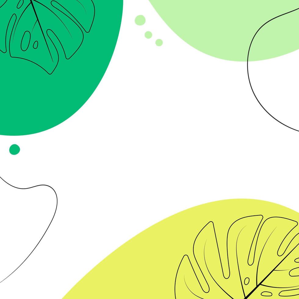 Square abstract background with monstera leaves. Template for banner, card, invitation, sale and promotion. vector