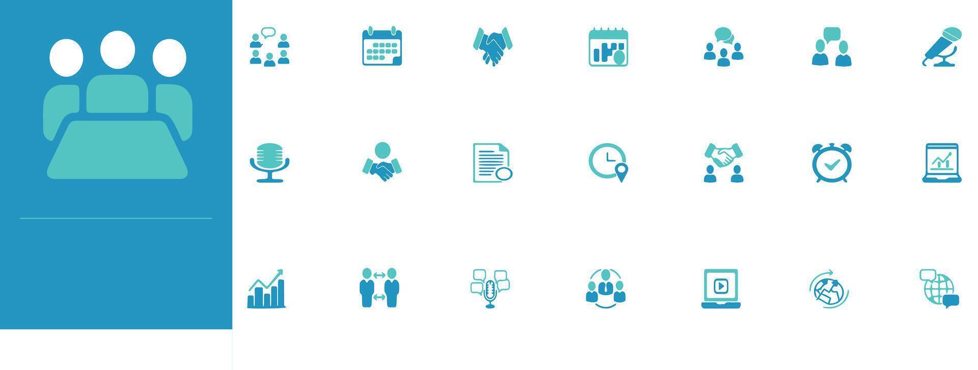 Clean meeting icons for business, remote work, teams, and planning vector