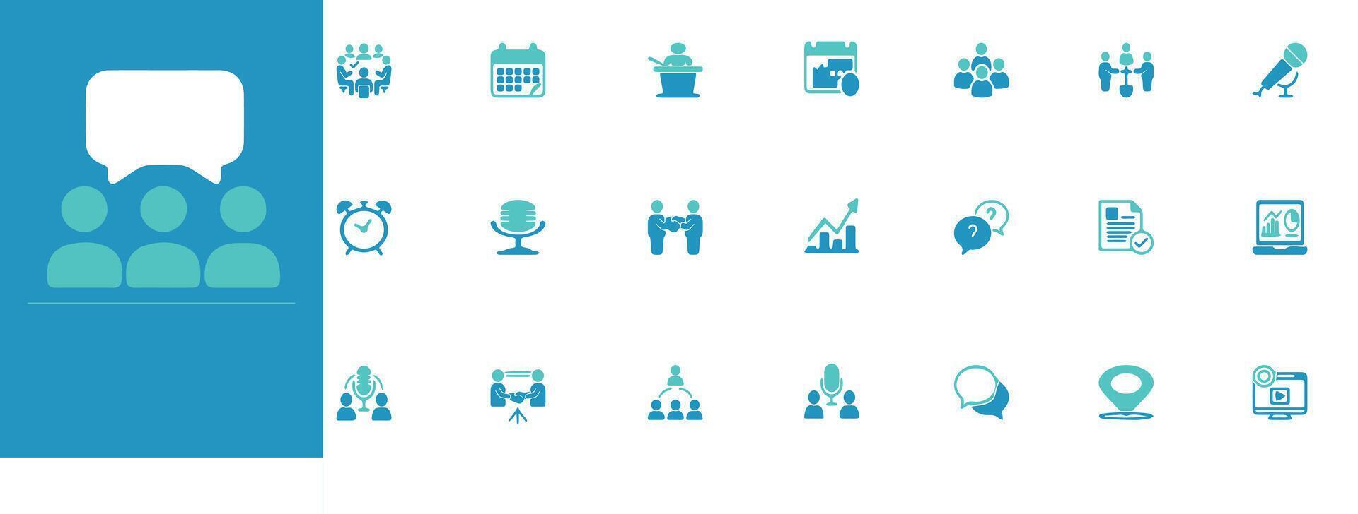 meeting icons for business, remote work, teams, and planning vector