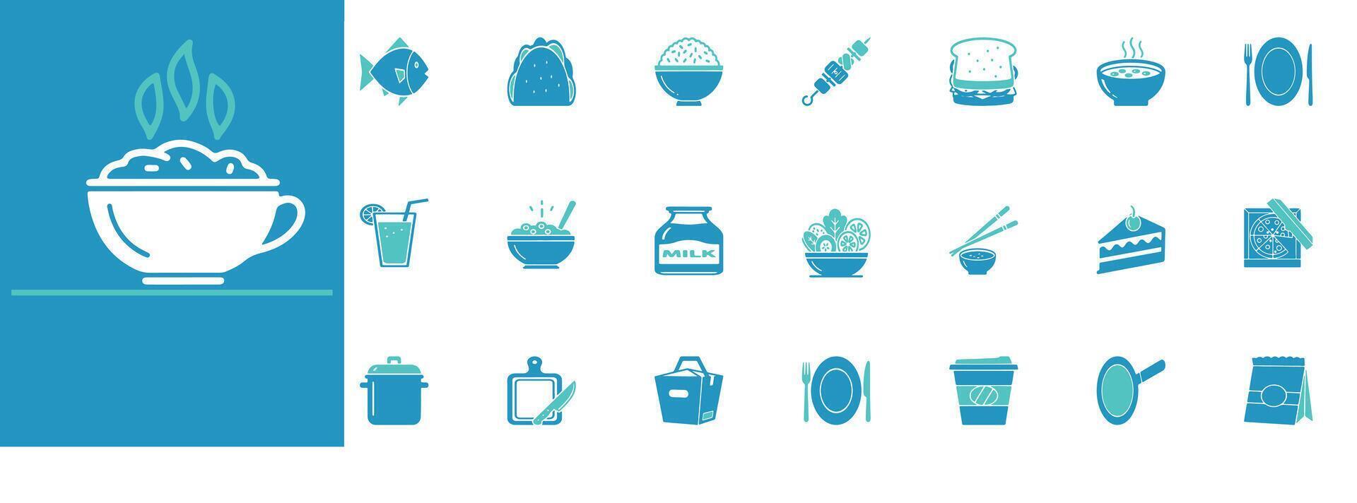Clean editable meal icons for food, restaurant, and menu design vector
