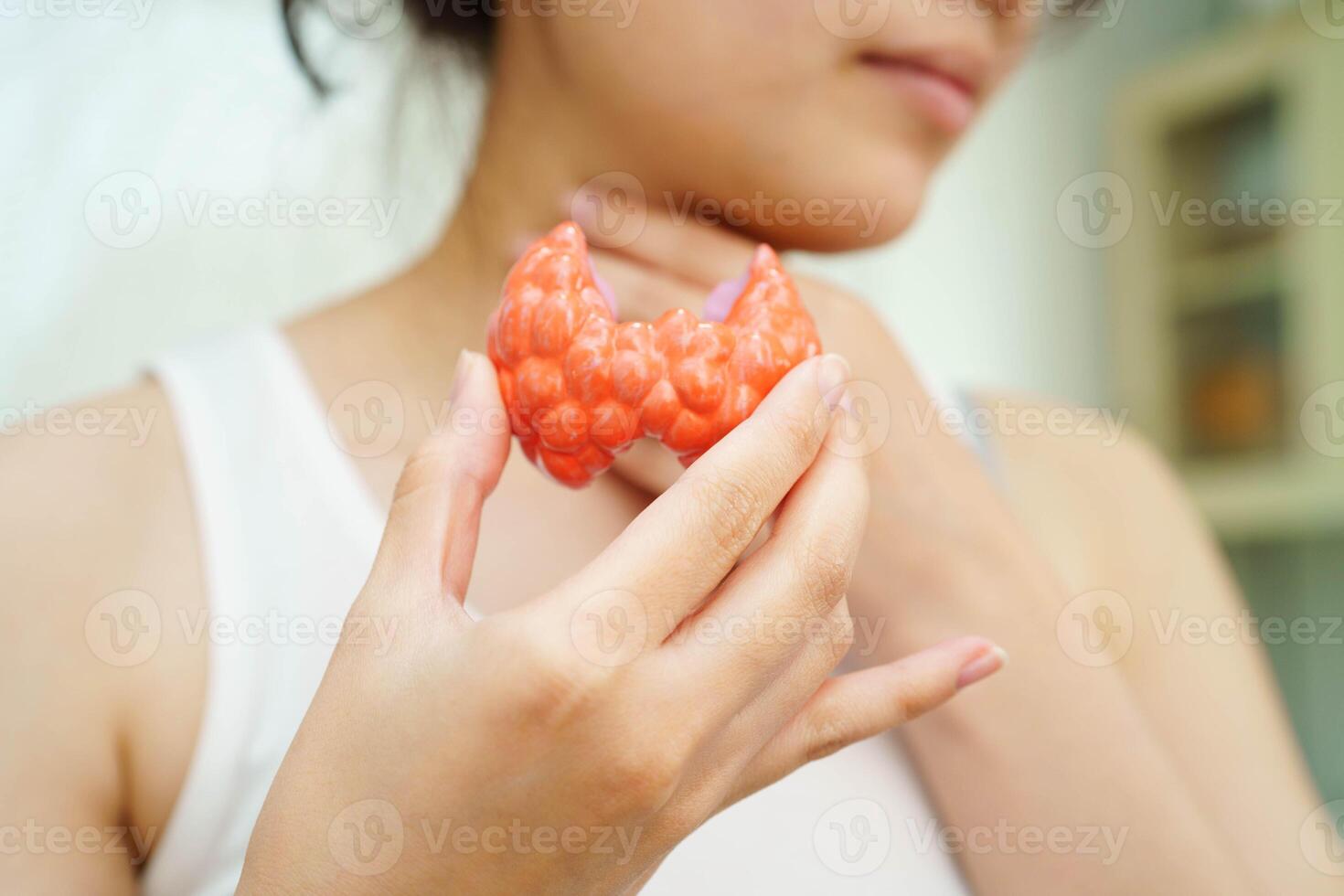 Hyperthyroidism, Overactive Thyroid, Thyroid Lymphoma, Asian woman with thyroid gland human photo