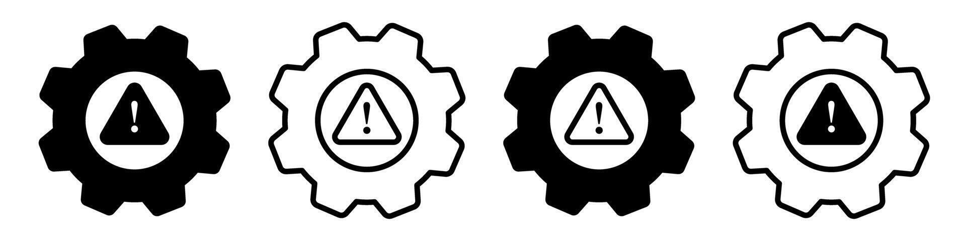 Gear attention icons. Crisis management. Technical problem vector