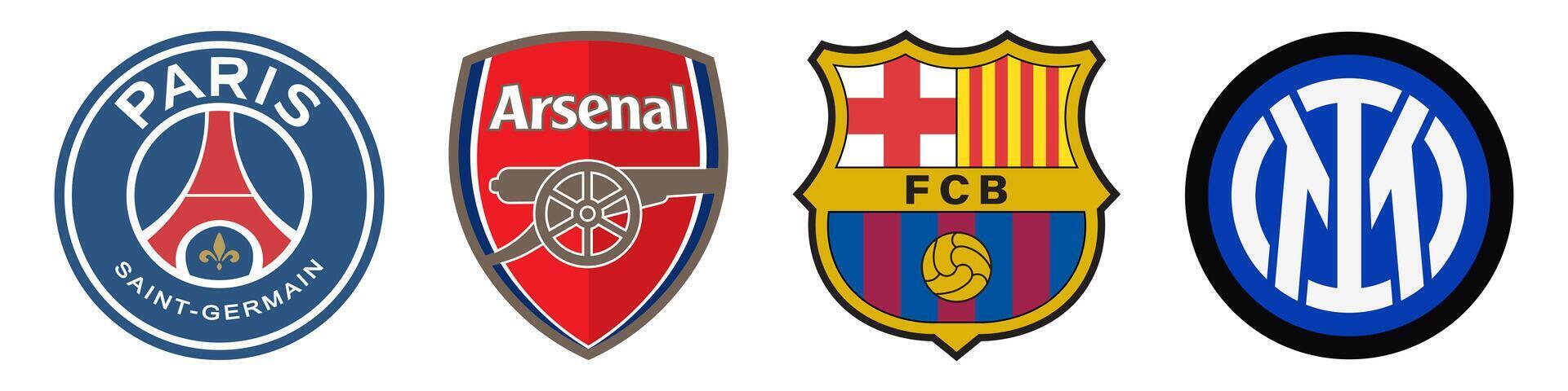 Barcelona, Internazionale, Arsenal, Psg. Top europe soccer teams logo vector