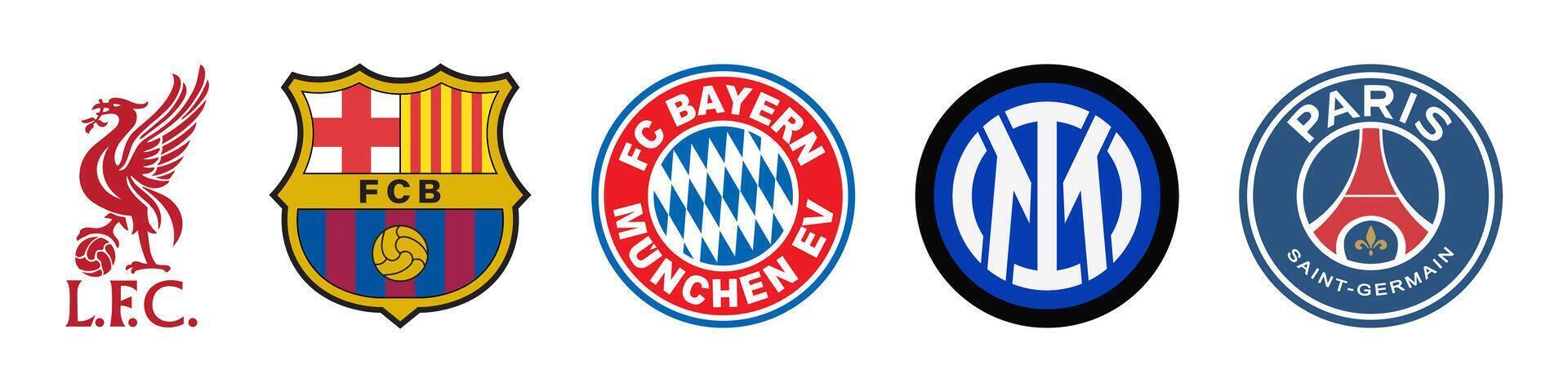 Liverpool, Barcelona, Bavaria, Inter, PSG. Top europe soccer teams. vector