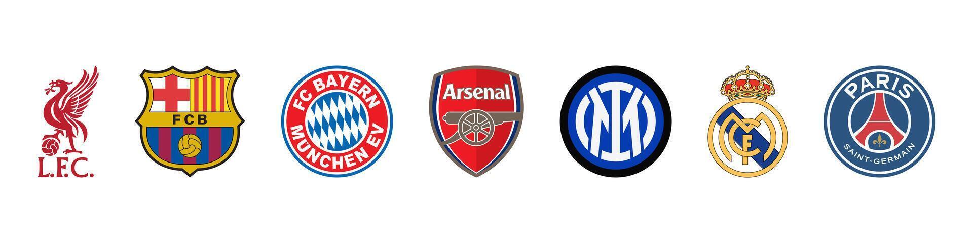 Barcelona,, Bavaria, Liverpool, Arsenal, Inter, Real Madrid, Psg. Top europe soccer teams. vector