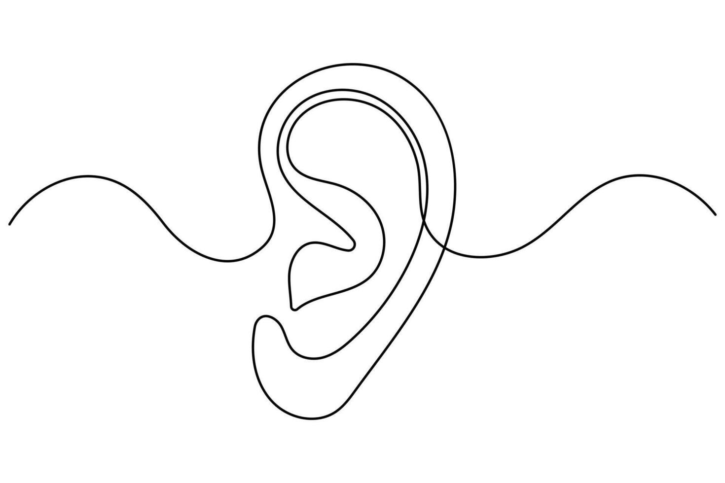 Minimal ear icon one line drawing isolated on white vector