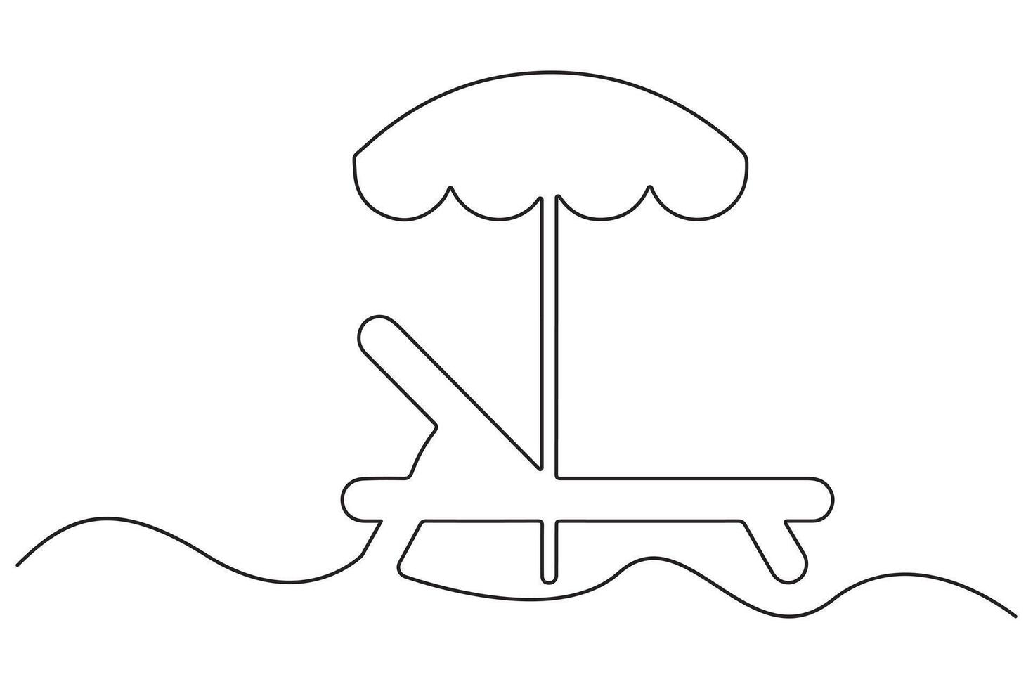 Summer beach sunbed one line drawing minimalist illustration vector