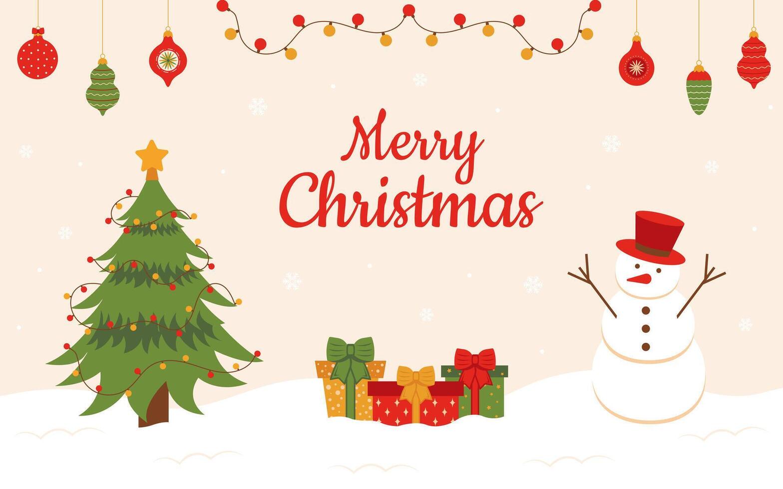 Banner with christmas elements, tree and snowman. Christmas background. vector