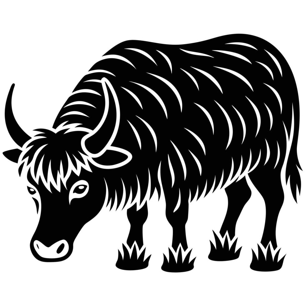 A black and white illustration of a yak vector