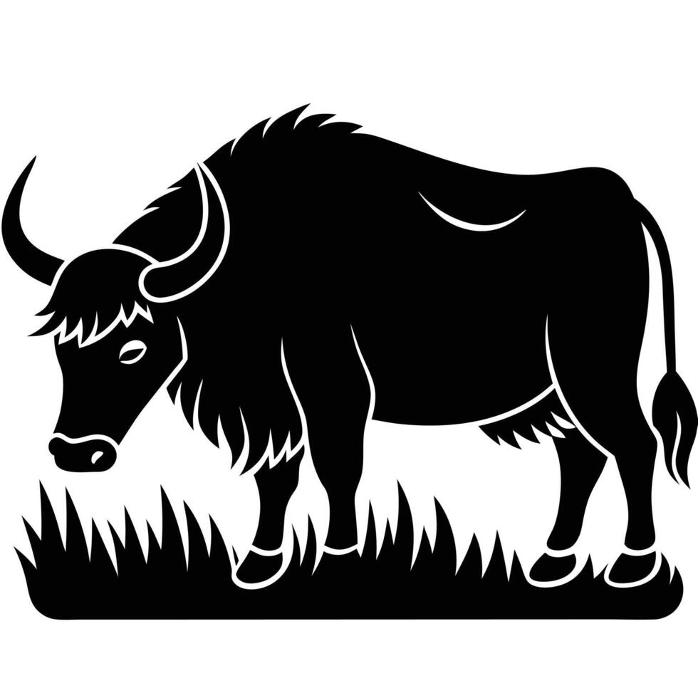 A black and white illustration of a buffalo vector