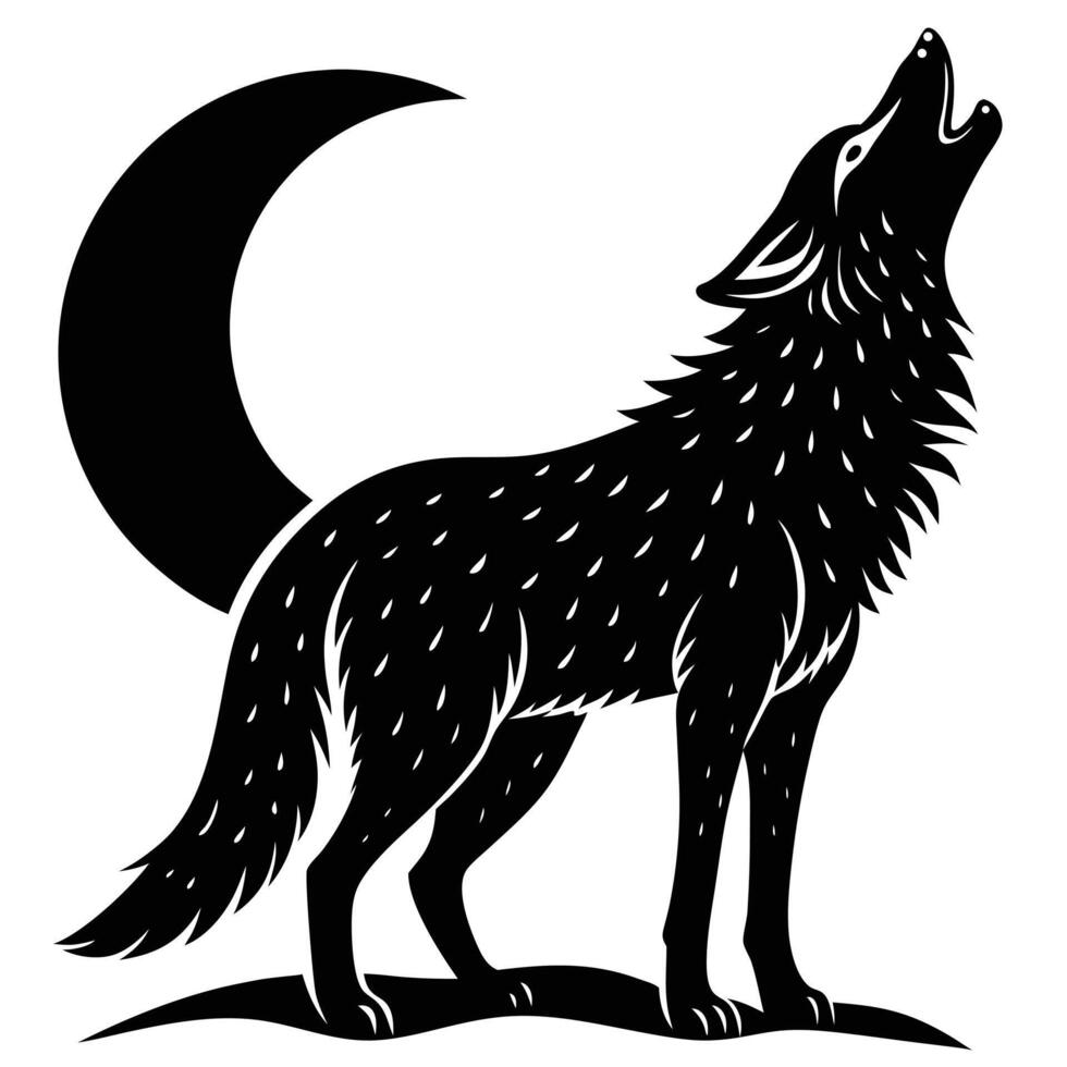 Howling wolf silhouette illustration vector