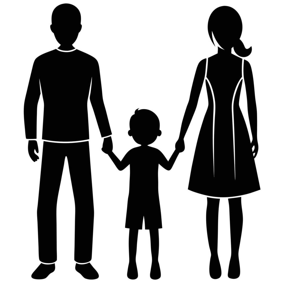Silhouette of a family holding hands and walking vector