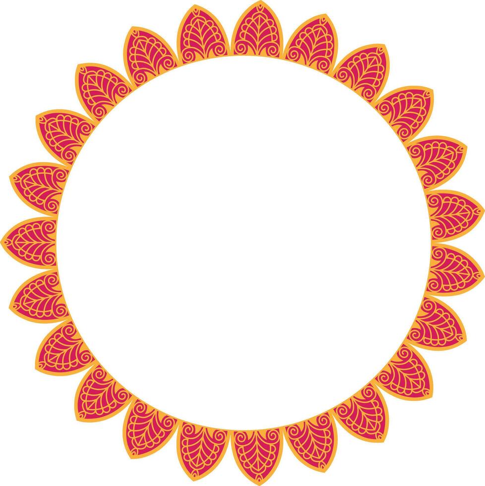 Decorative Mandala Frame 2 with Floral Petal Border, Circular mandala frame with Pink and yellow floral petal design on white background vector
