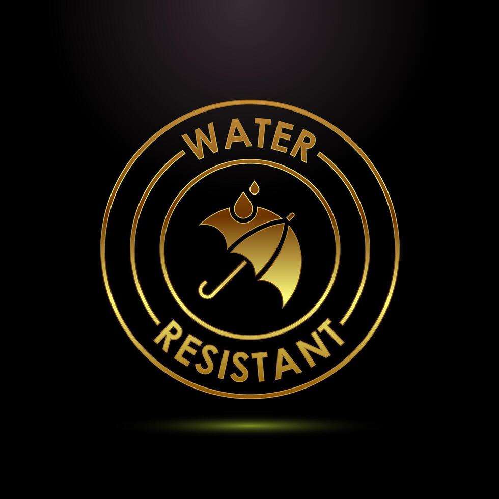 Water resistant icon, Waterproof badge sign symbol in gold color style vector