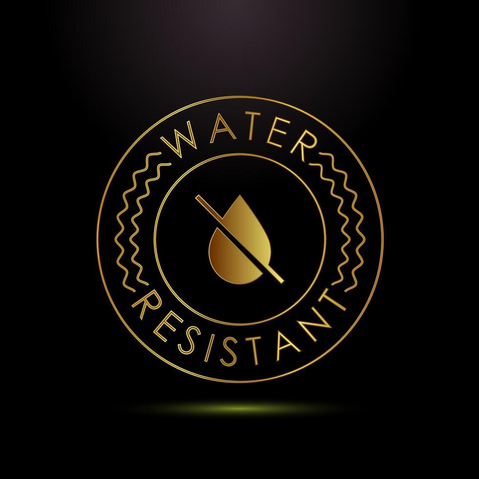 Water resistant icon illustration, Waterproof badge sign symbol in gold color style vector
