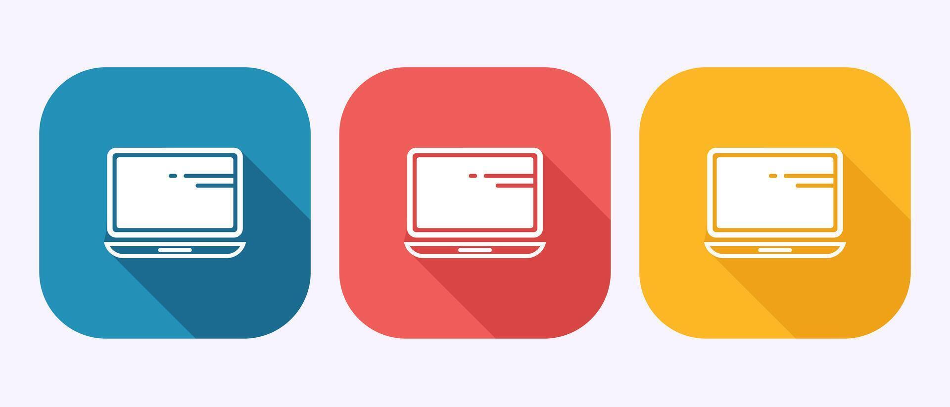 Laptop icon design illustration, computer sign for apps and websites in shadow button design vector