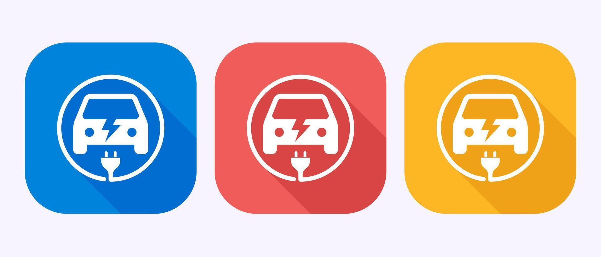 Electric car icon design. Car charging station sign symbol in shadow button design vector