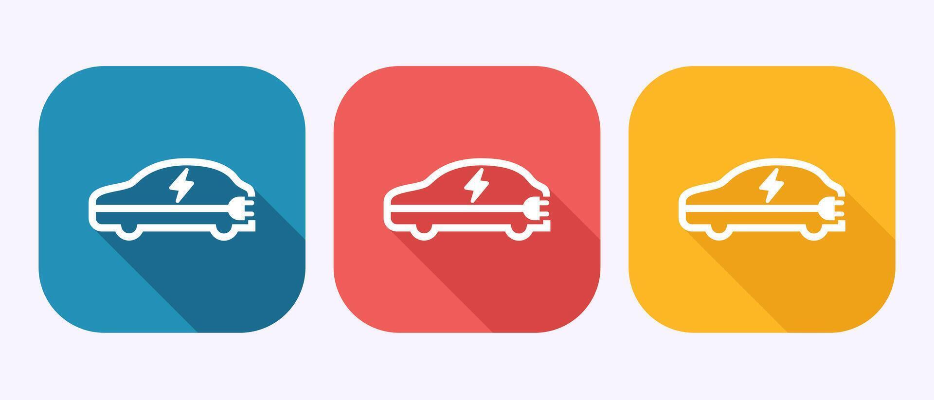 Electric car icon illustration. Car charging station sign symbol in shadow button design vector