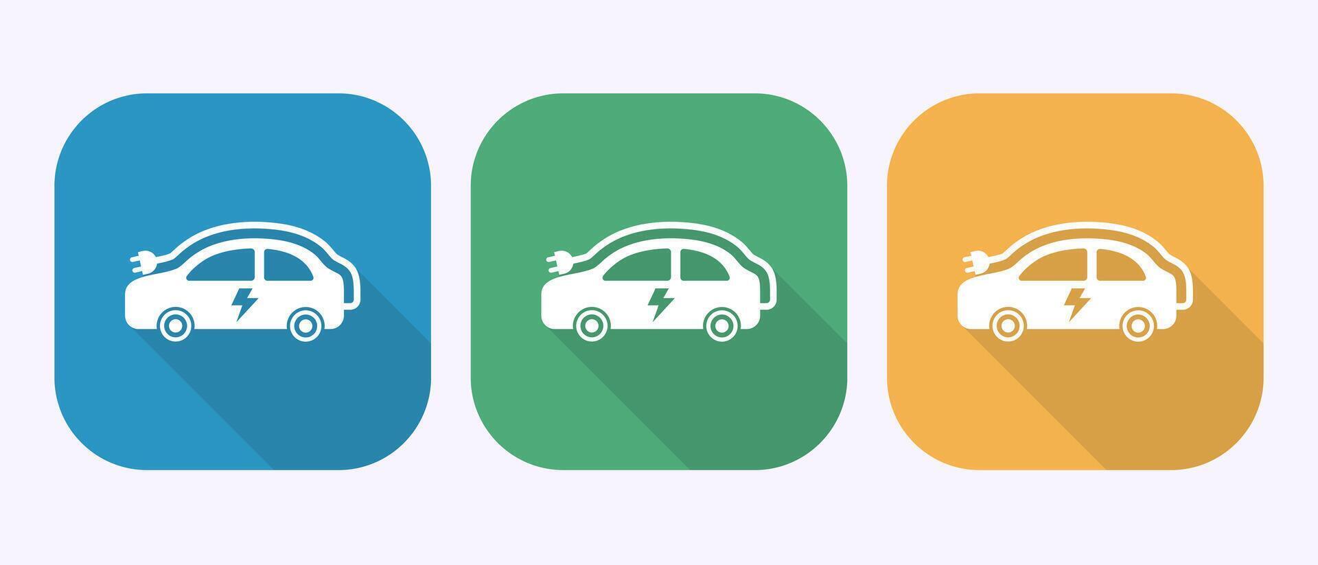 Electric car icon design illustration. Car charging station symbol in shadow button design vector