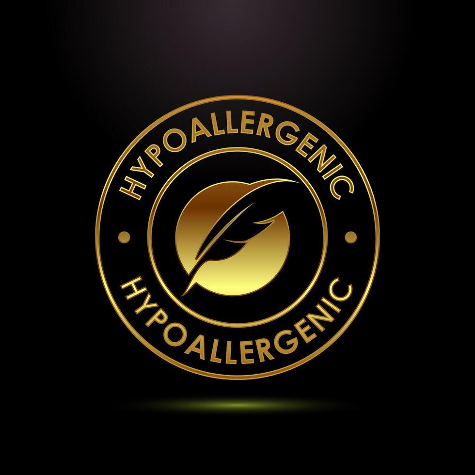 Hypoallergenic tested icon design. Cosmetic certification sign in gold color style vector