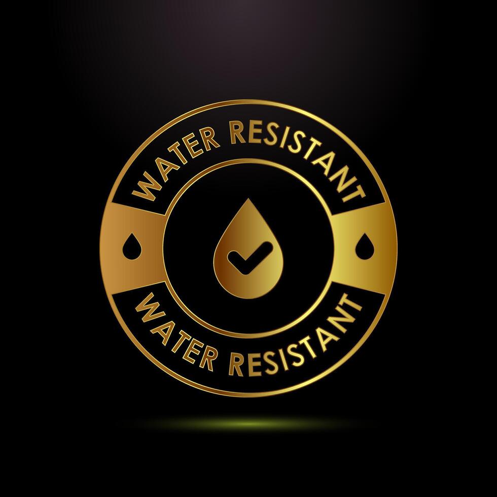 Water resistant icon design illustration, Waterproof badge sign in gold color style vector