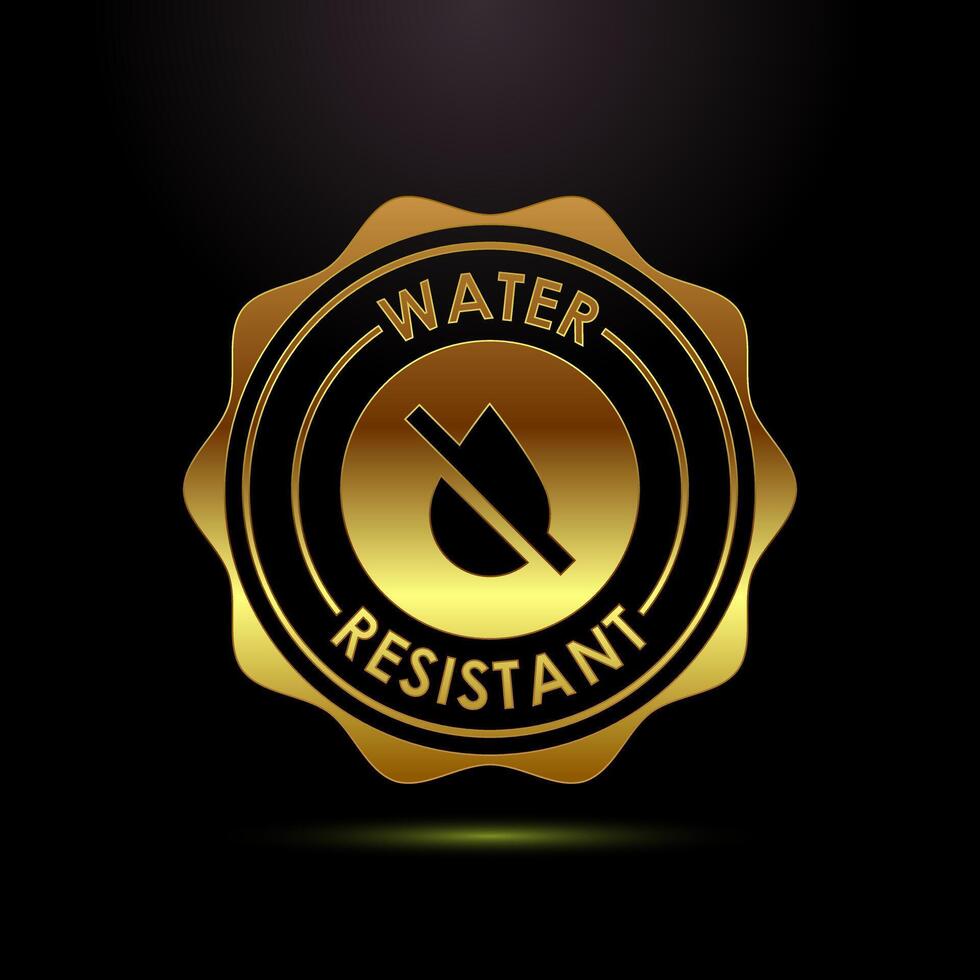 Water resistant icon design, Waterproof badge sign in gold color style vector