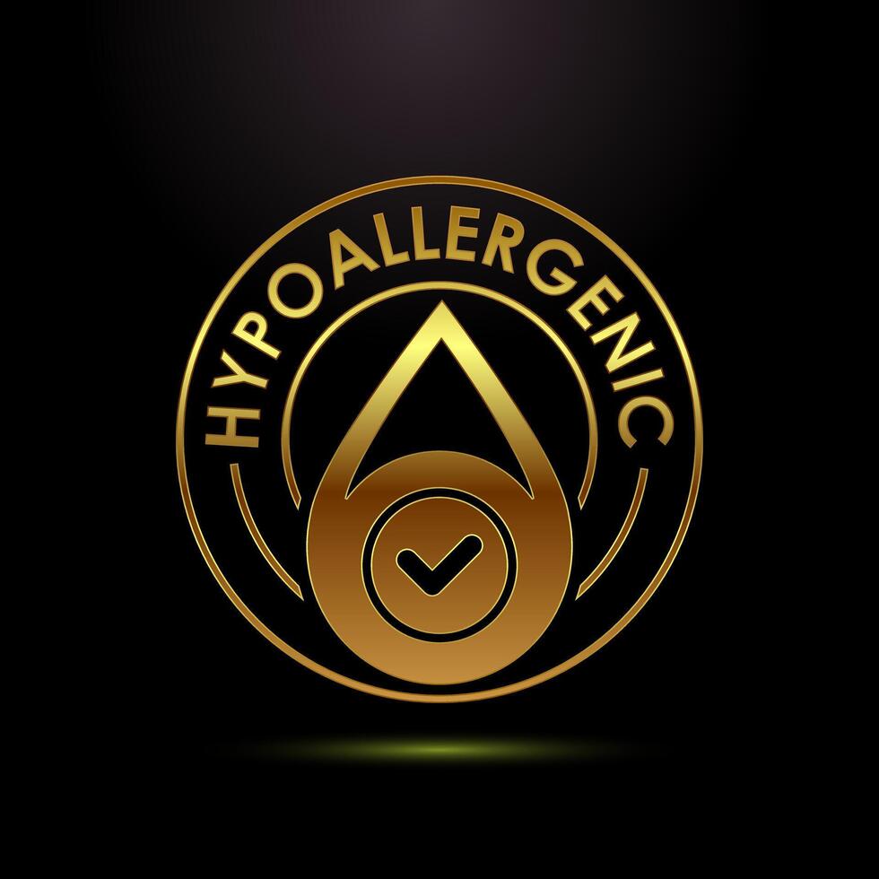Hypoallergenic tested icon. Cosmetic certification label sign in gold color style vector