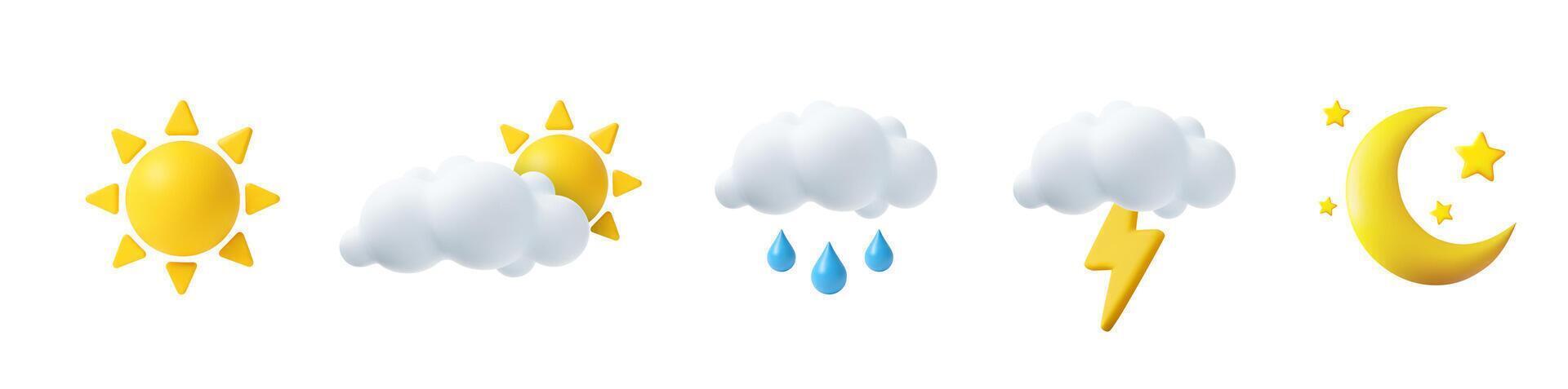 3D Weather Icons Set with Sun and Clouds vector