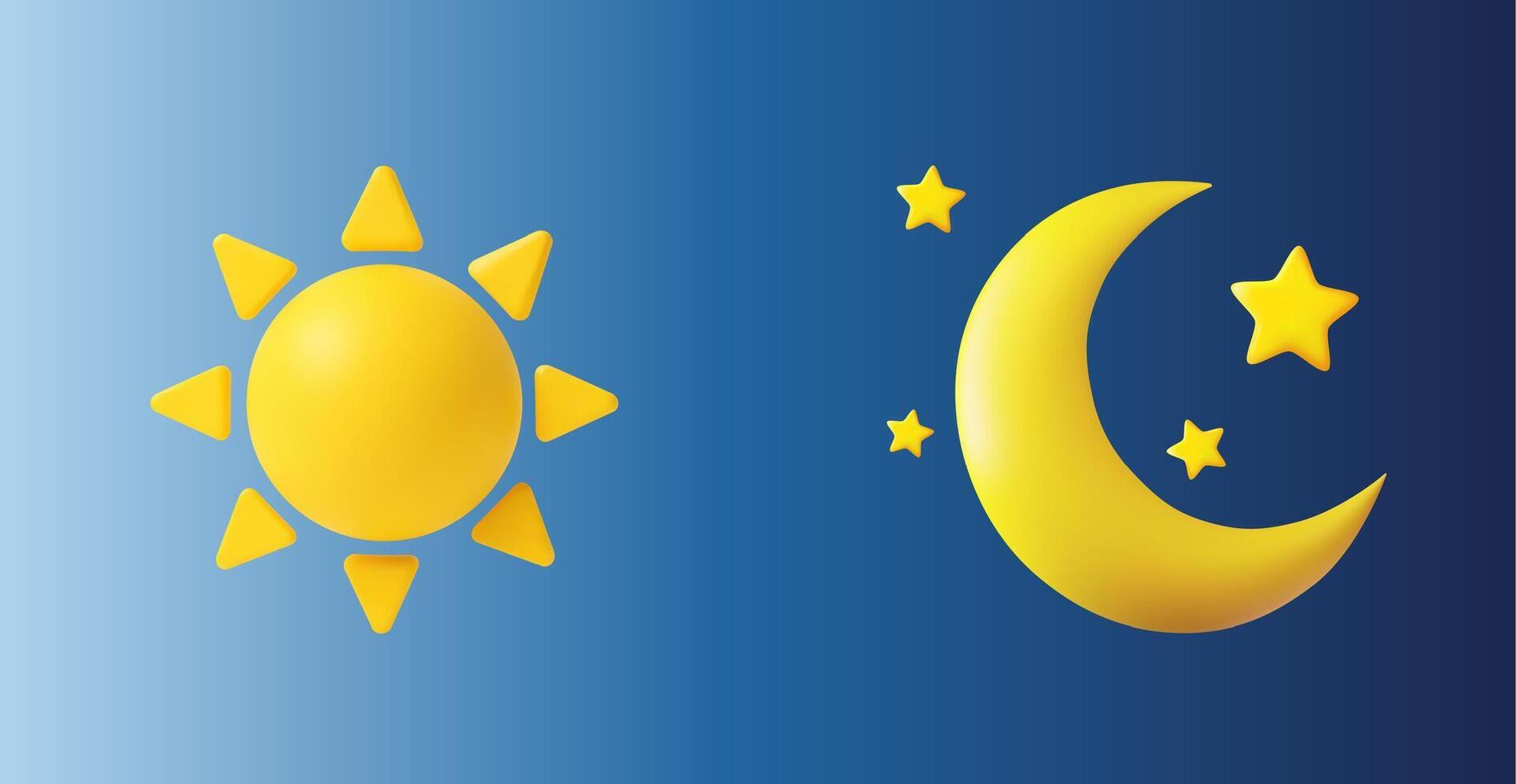 3d Sun and moon icons representing day and night vector