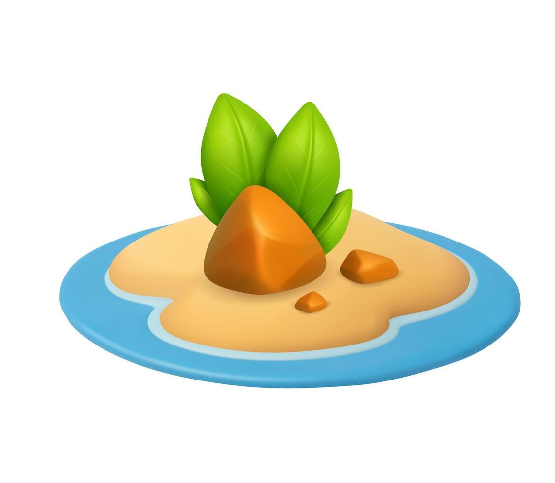 3d Tropical Island with Leaves and Rocks in Water vector