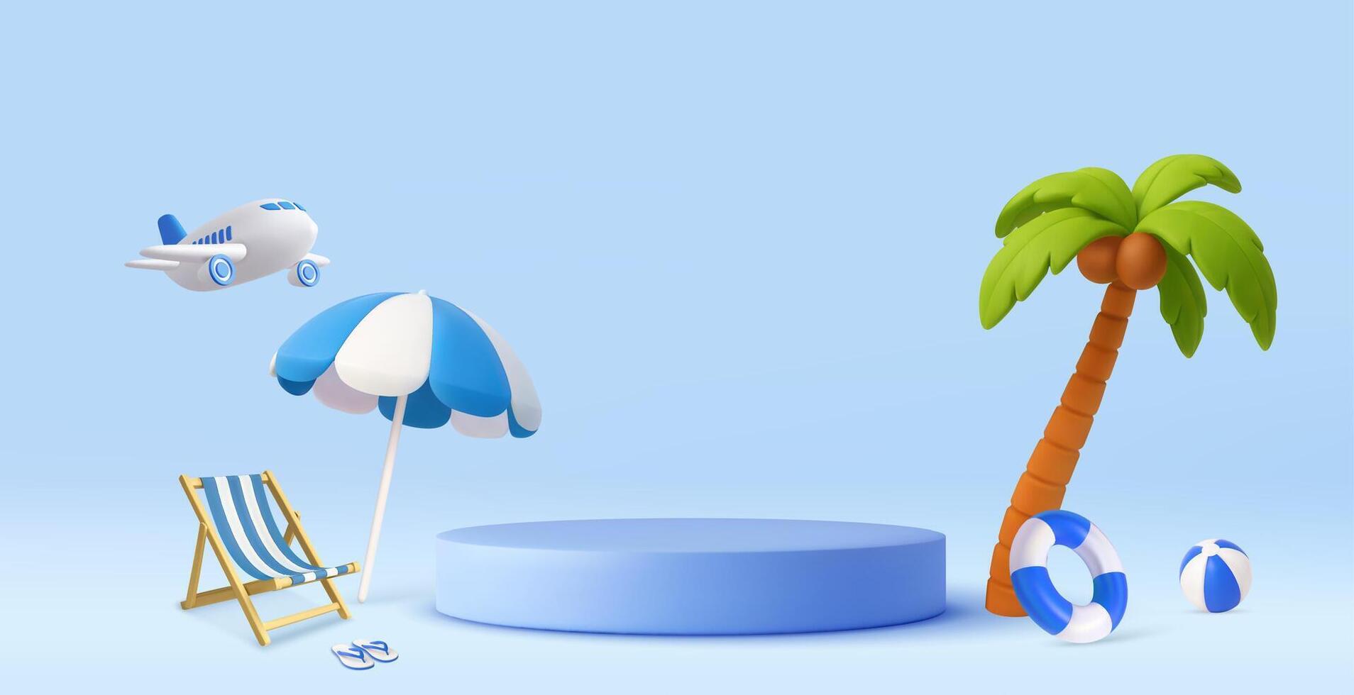 3D Beach Vacation Scene with Airplane vector