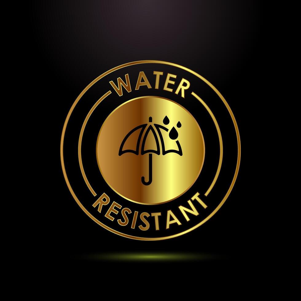 Water resistant icon design, Waterproof badge sign symbol in gold color style vector