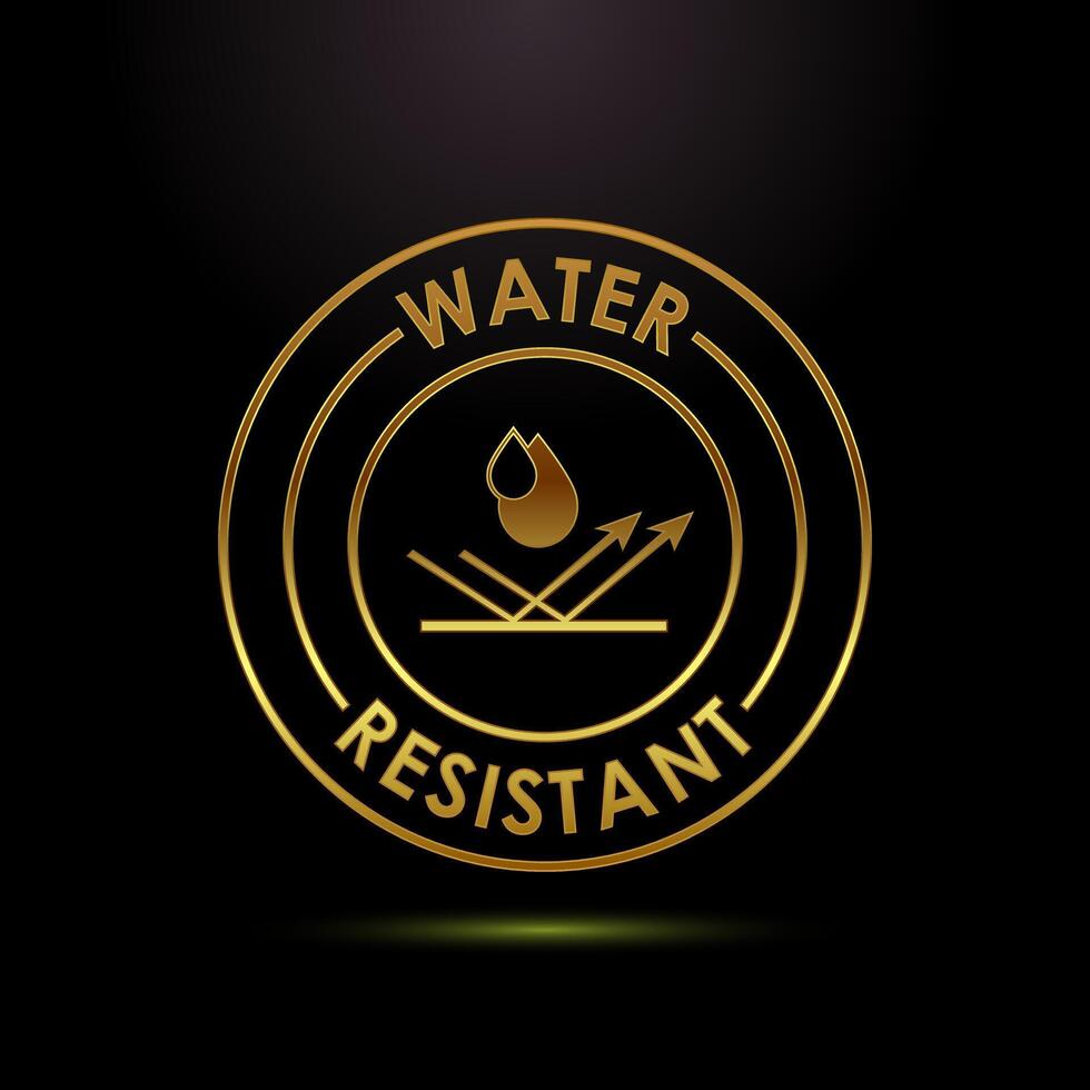 Water resistant icon design illustration, Waterproof sign symbol in gold color style vector